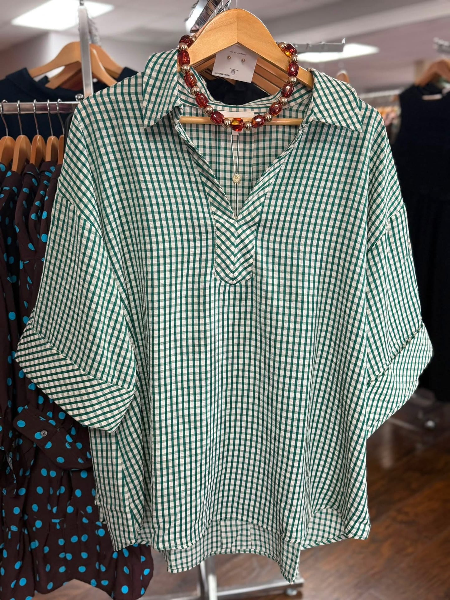 Entro Gingham 3/4 Sleeve Top