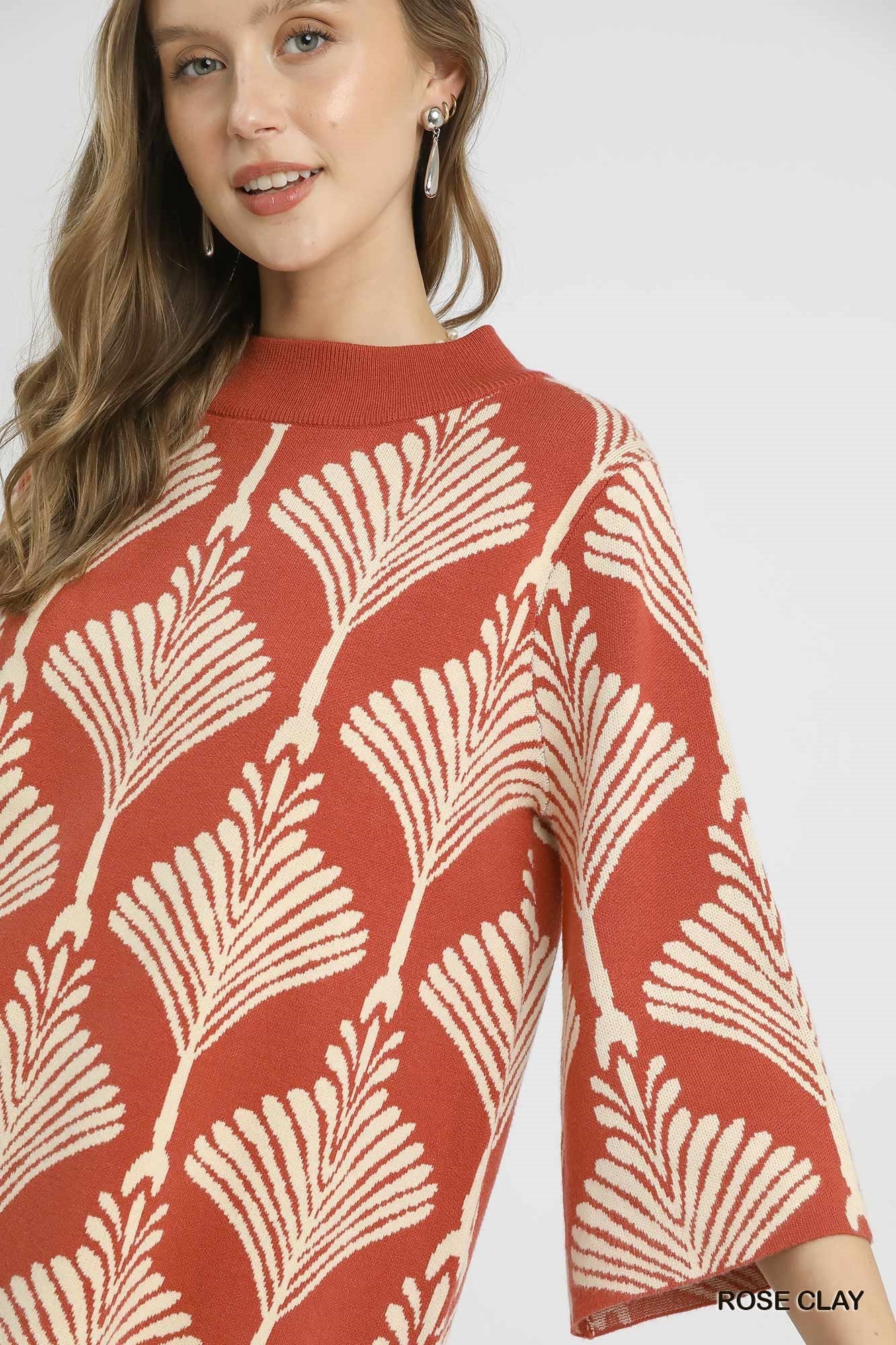 Umgee Abstract Print Mock Neck Sweater