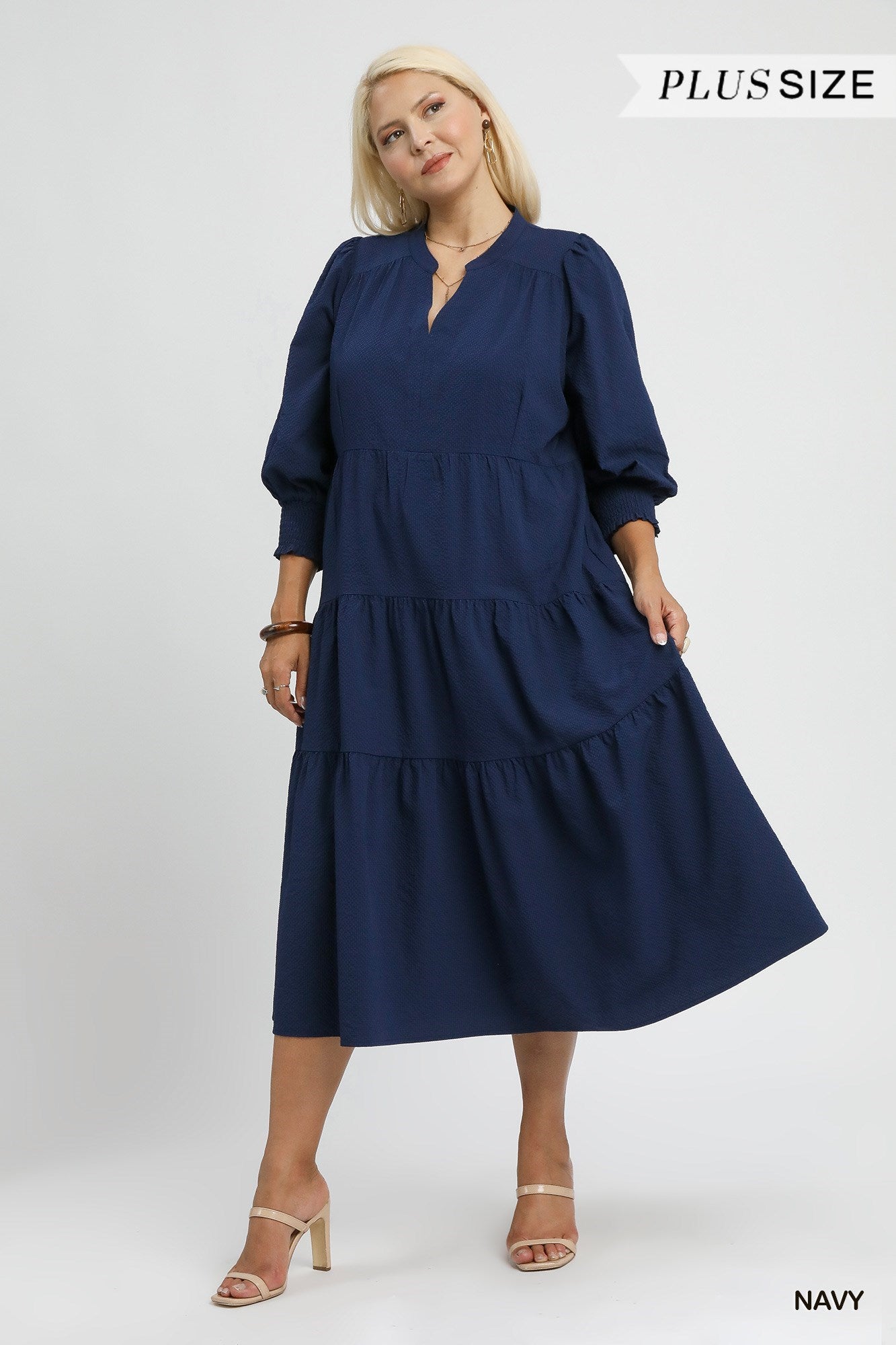 Umgee Textured Tiered Midi Dress