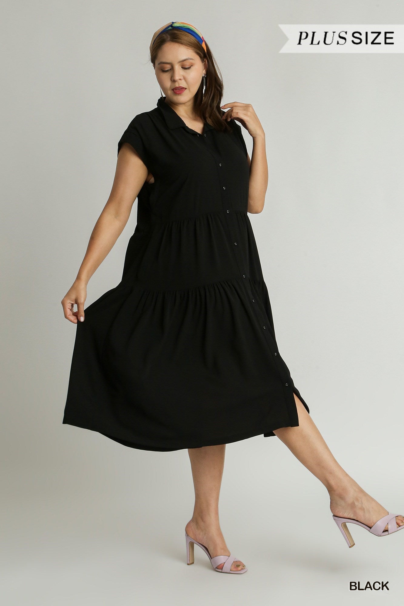 Umgee Plus Collar Tiered Midi Dress