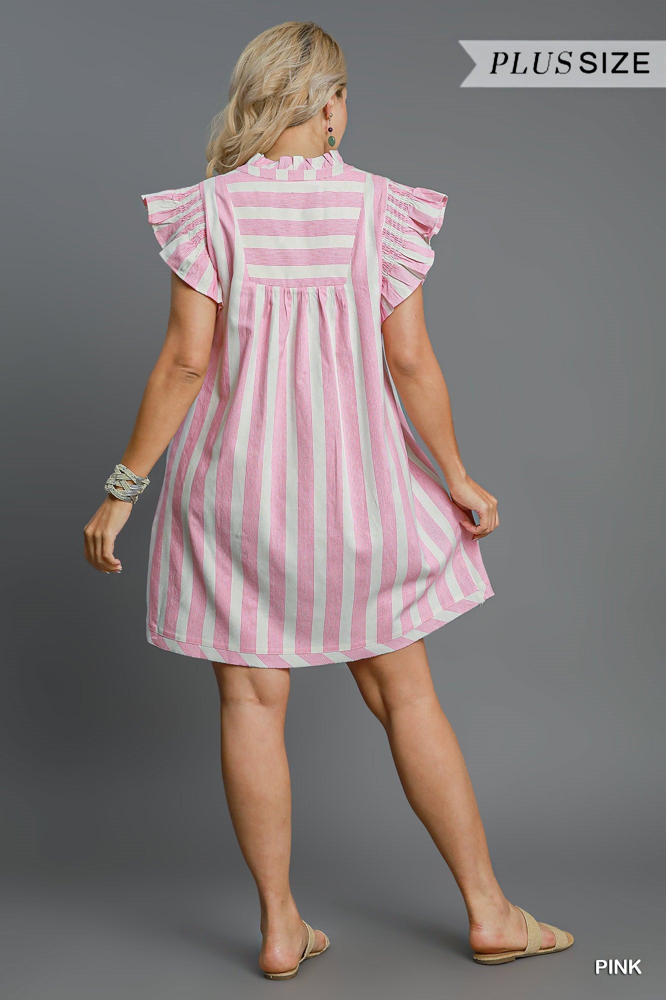 Umgee Plus Stripe Dress with Smock Sleeve
