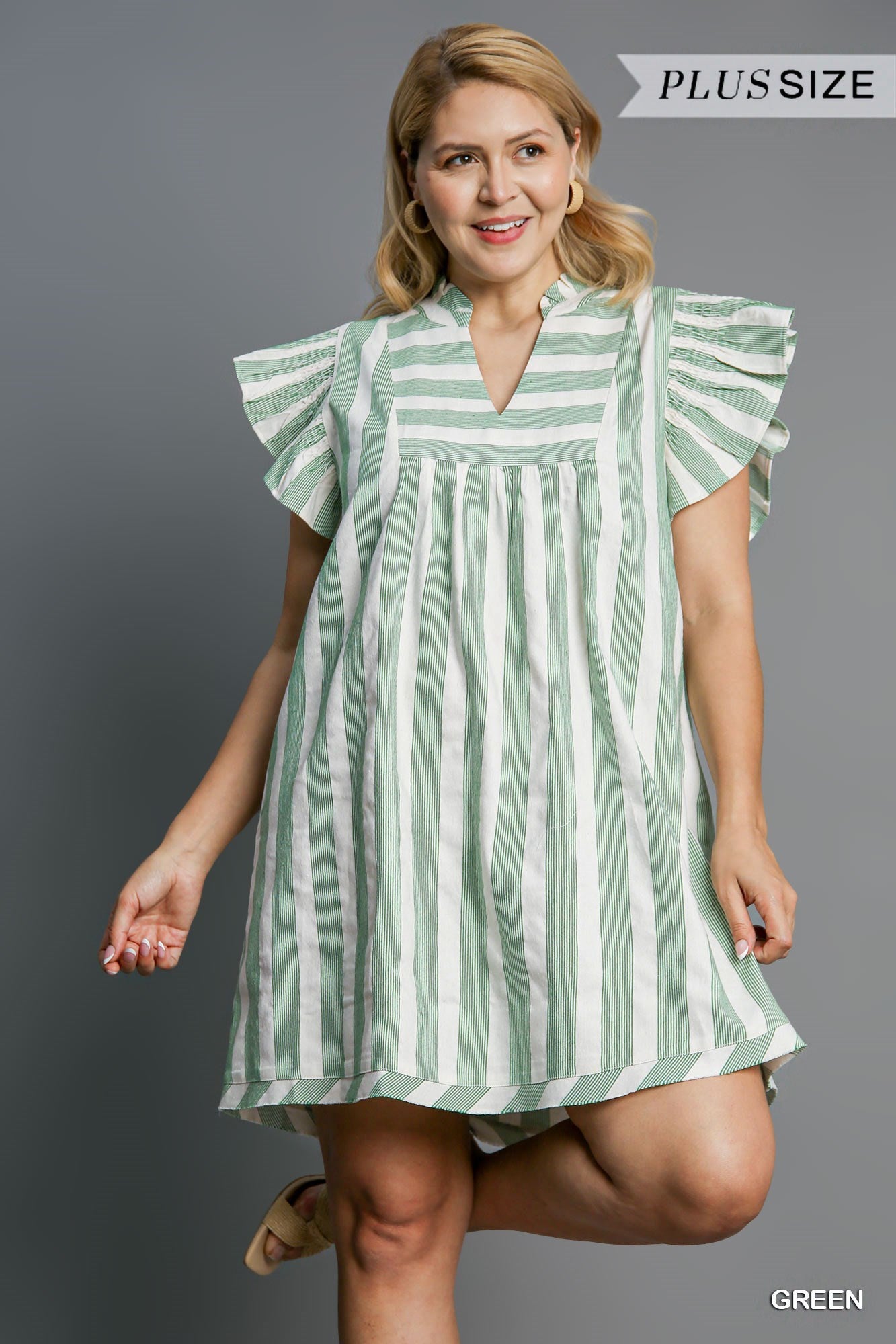 Umgee Plus Stripe Dress with Smock Sleeve