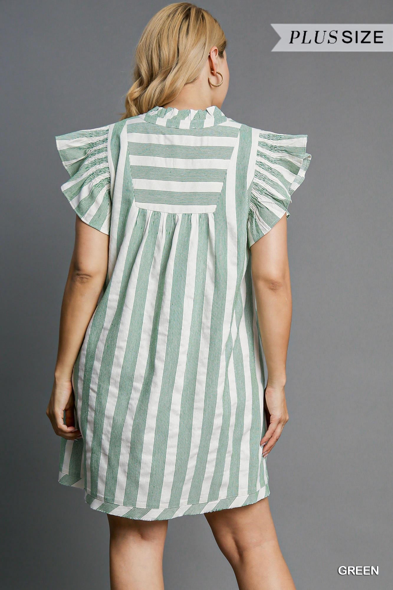 Umgee Plus Stripe Dress with Smock Sleeve