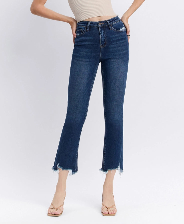 Vervet Distressed Hem Kick Flare Jeans T5414