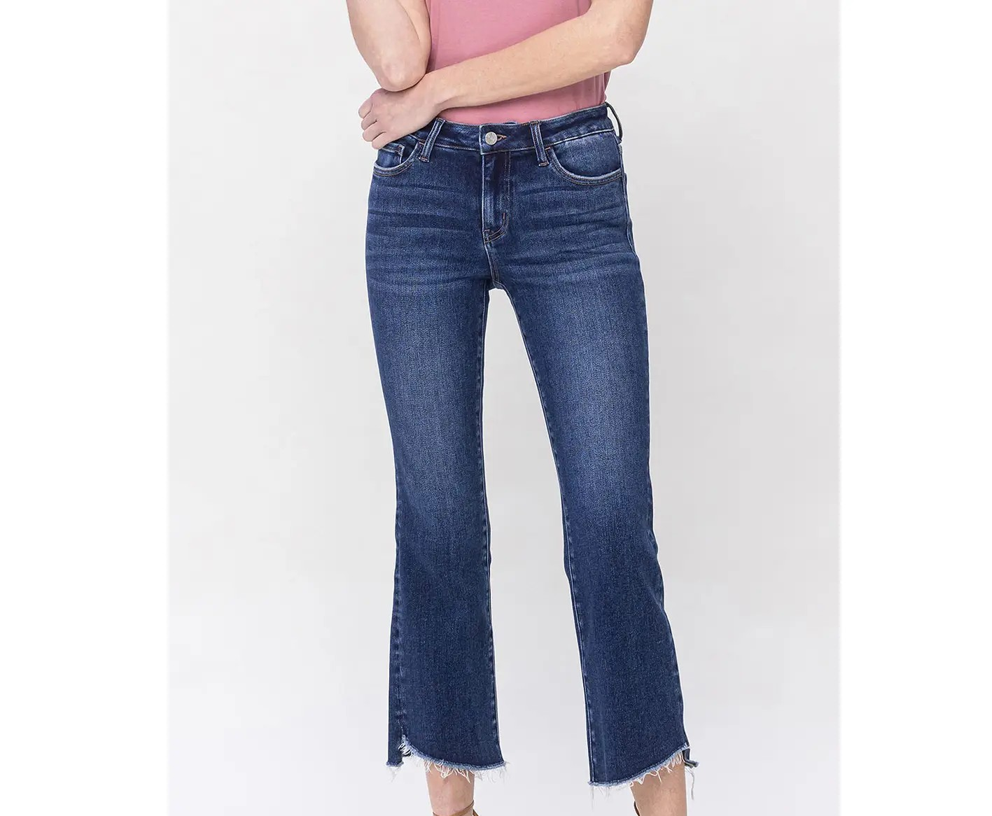 Vervet Raw Step Hem Crop Flare Jeans