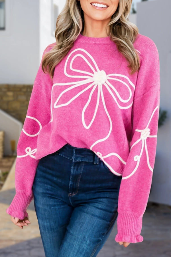 Aapparella Pink Bowknot Pattern Knit Sweater