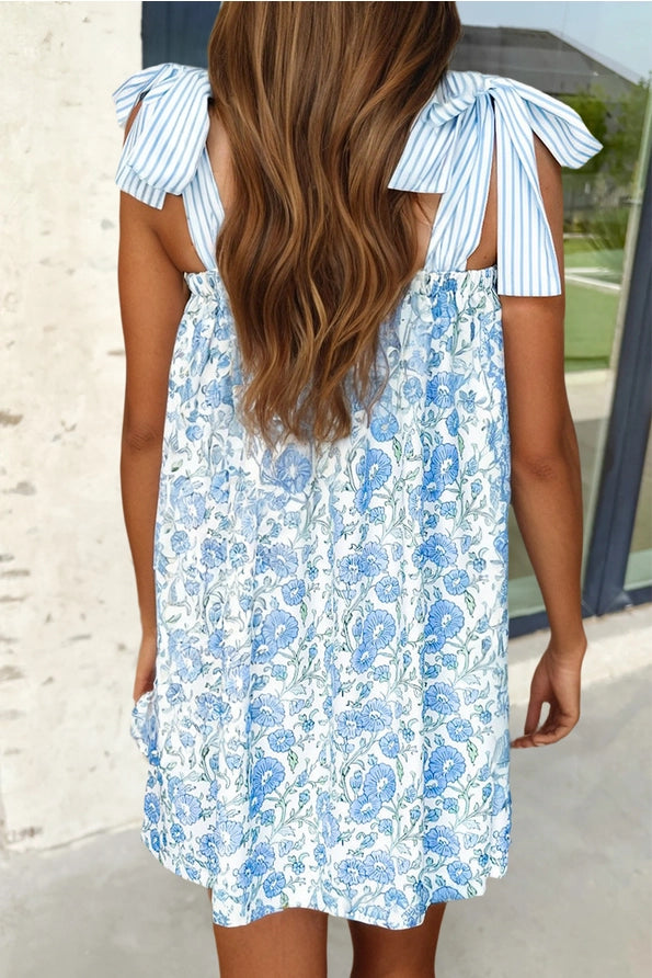 Aapparella Floral + Stripe Bow Straps Mini Dress