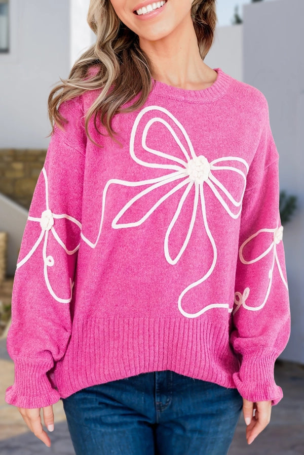 Aapparella Pink Bowknot Pattern Knit Sweater
