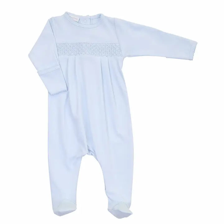 Magnolia Baby Solid Blue Smocked Footie