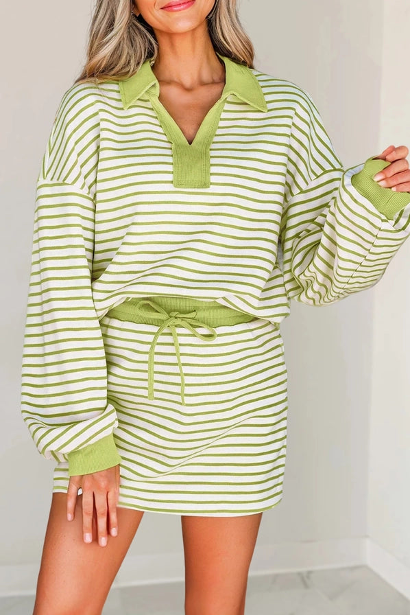 Aapparella Stripe Collared Pullover & Skort Set