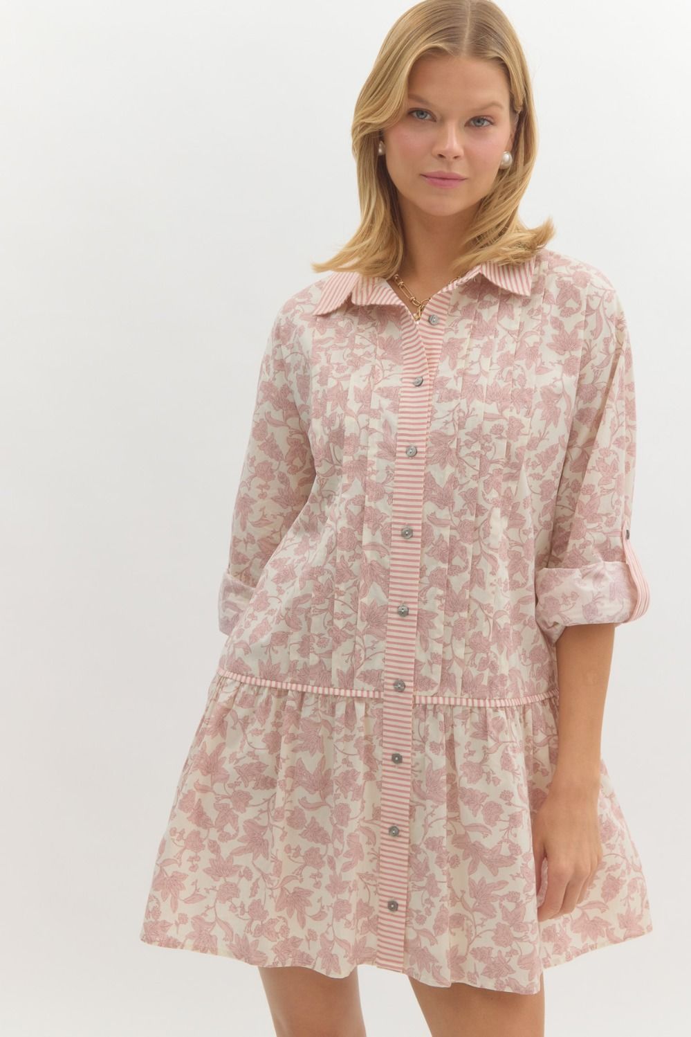 Entro Floral Print Collared Button Dress