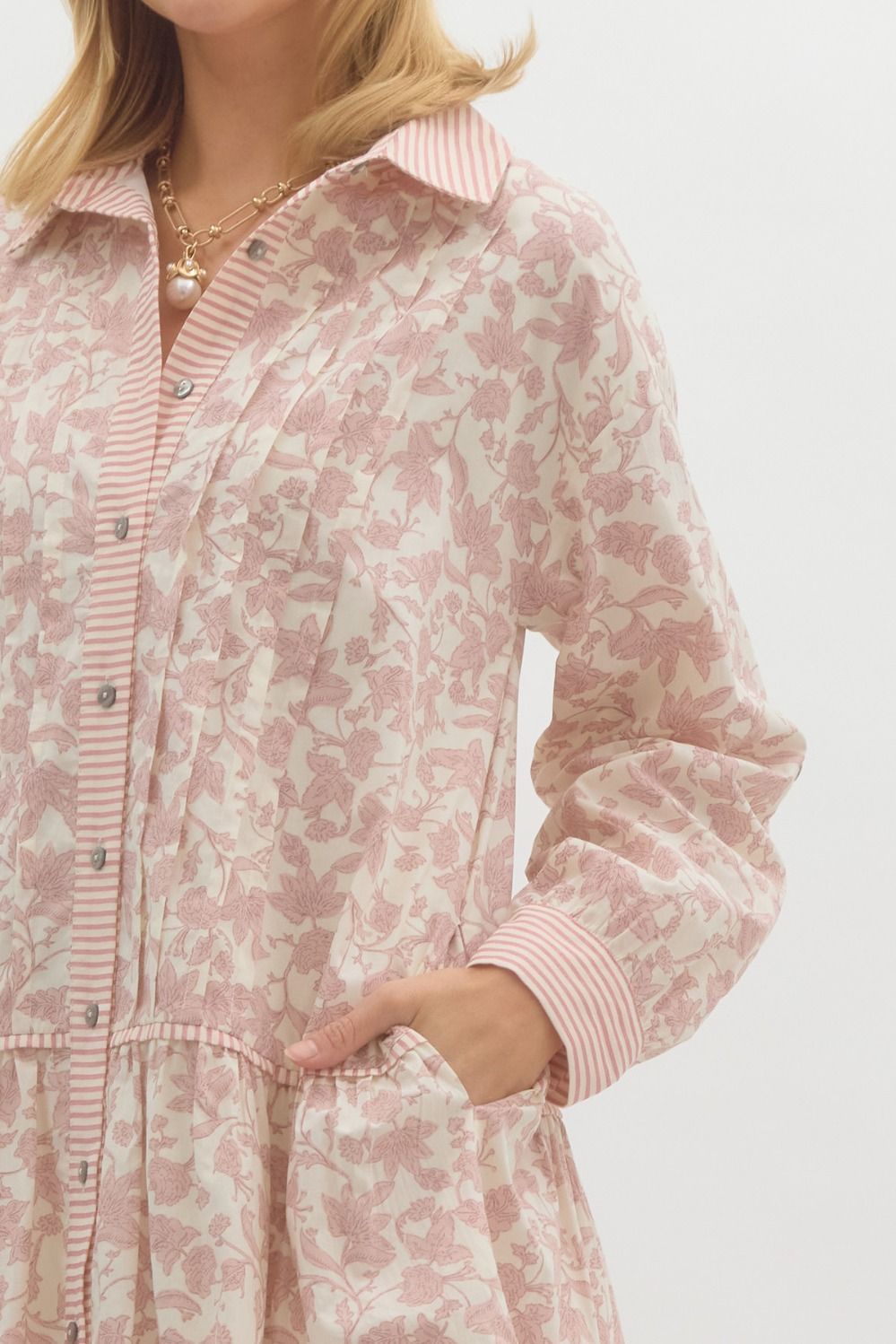 Entro Floral Print Collared Button Dress