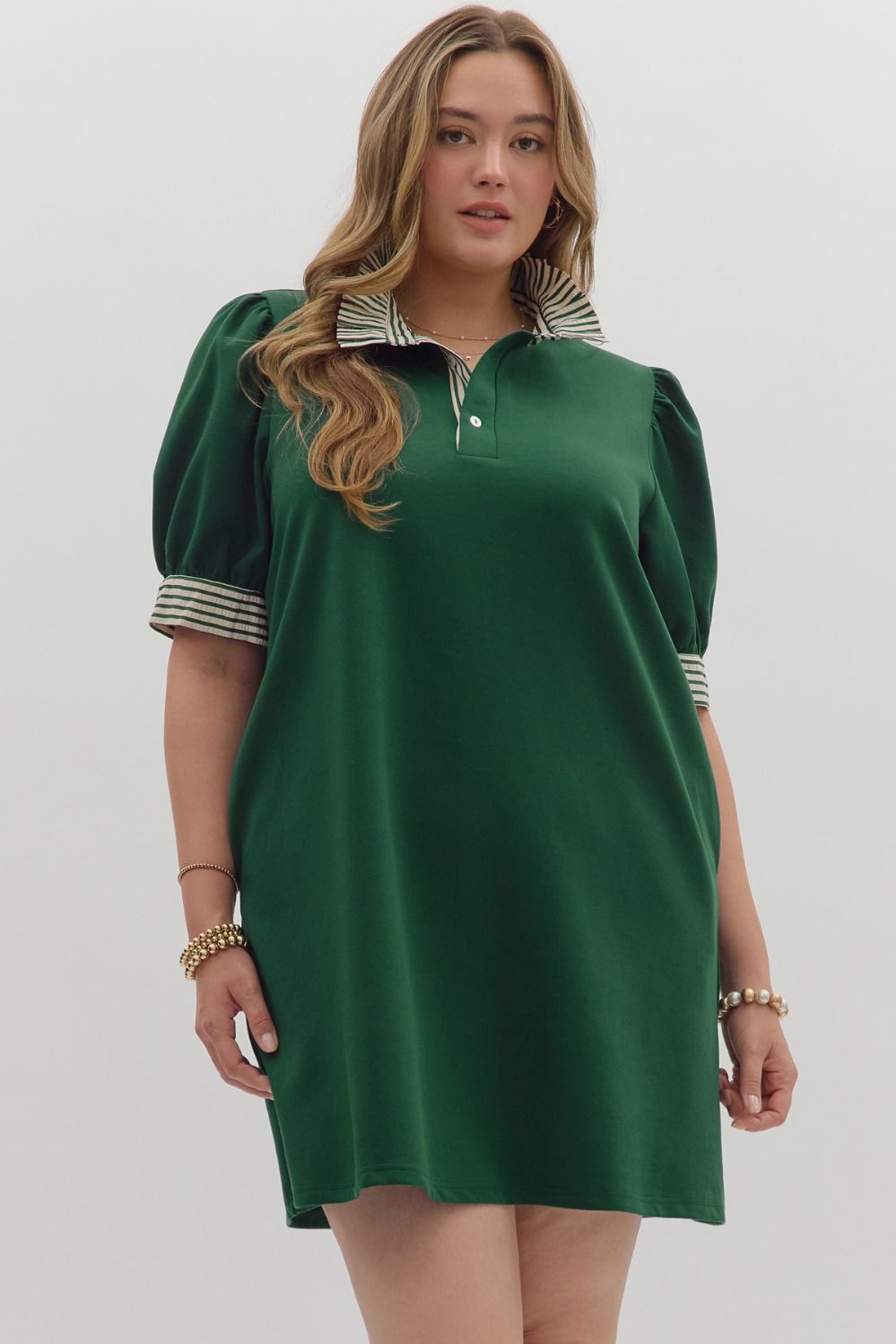 Entro Solid Polo Dress with Seersucker Details