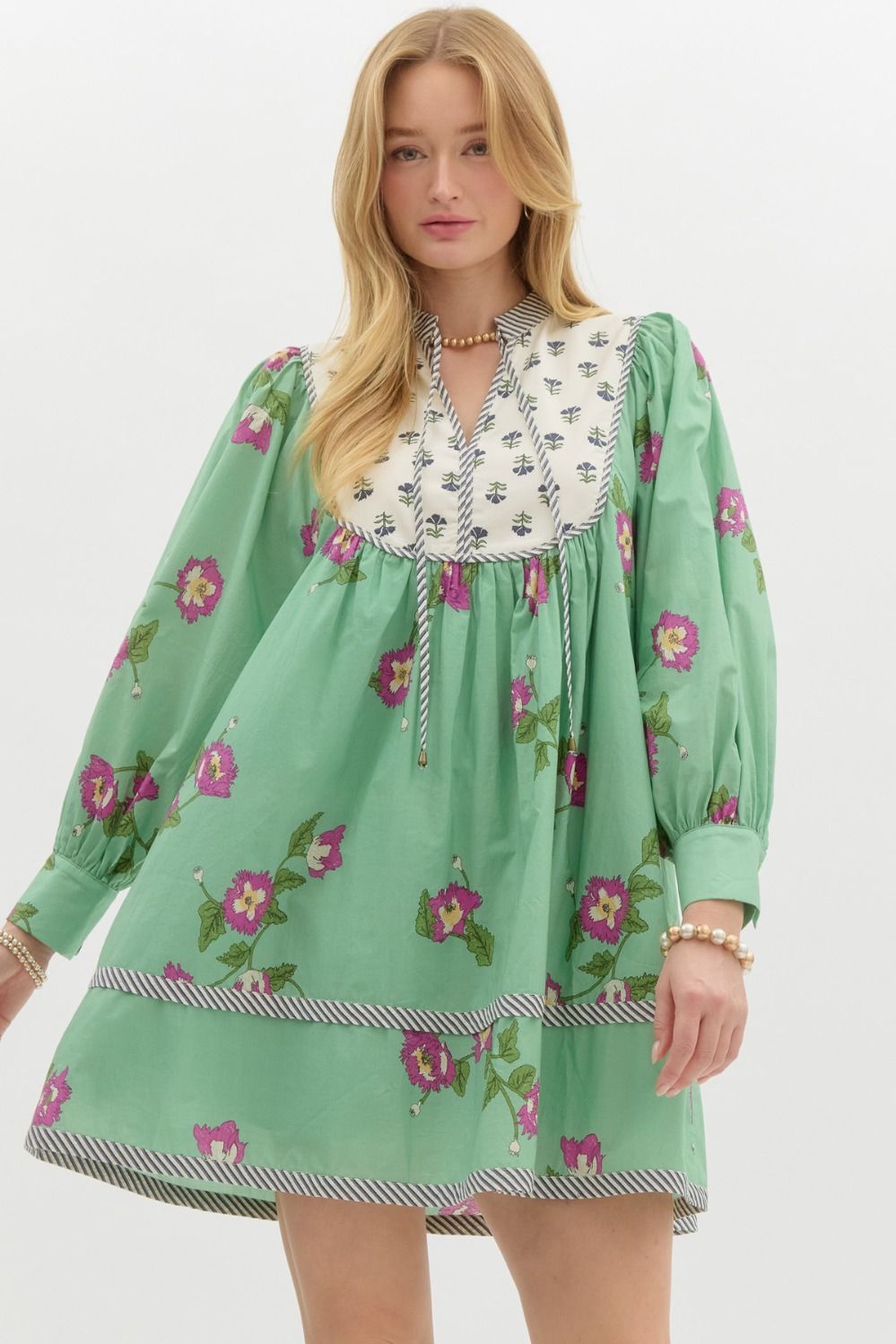 Entro Mixed Print Dress with Tie Closure