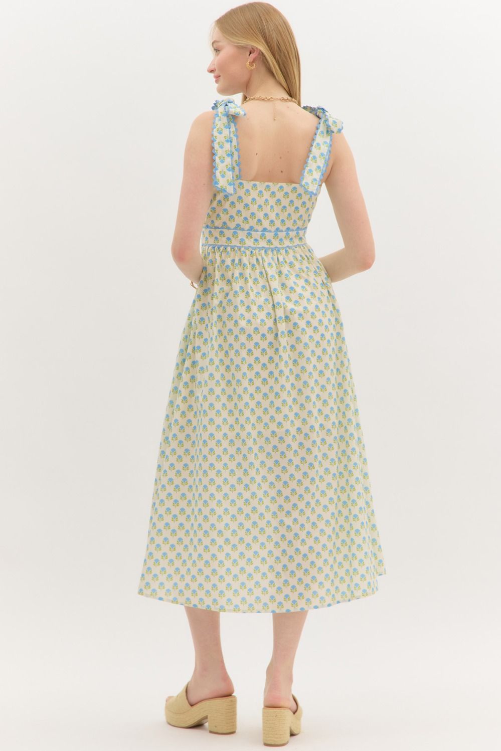 Entro Bow Strap Floral Scallop Midi