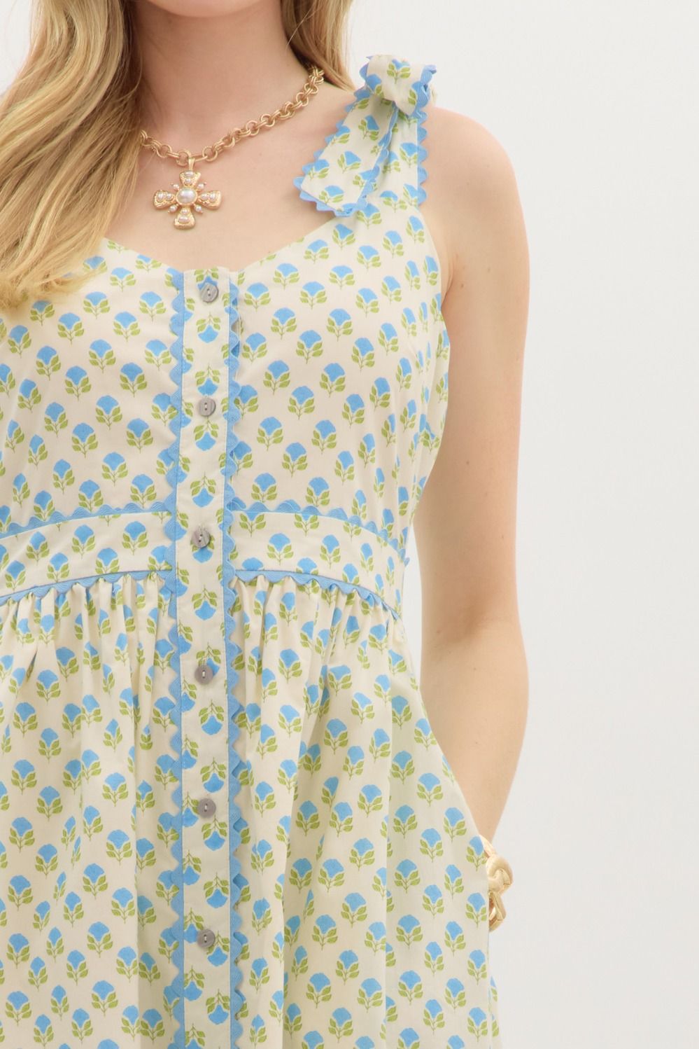 Entro Bow Strap Floral Scallop Midi