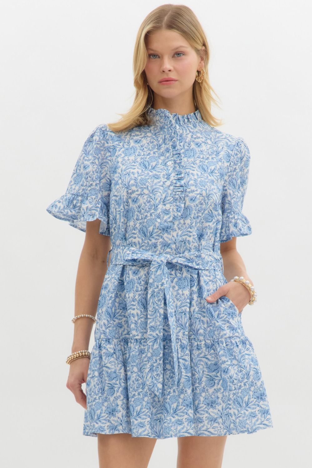 Entro Floral Ruffle Accent Mini Dress