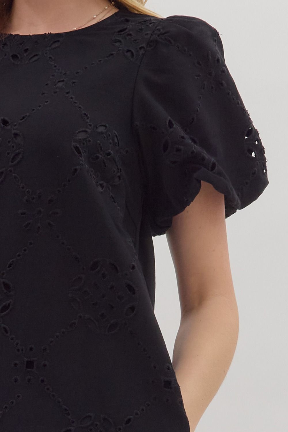 Entro Eyelet Scallop Hem Mini Dress