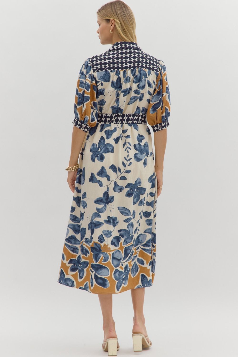 Entro Botanical Midi Shirt Dress with Belt