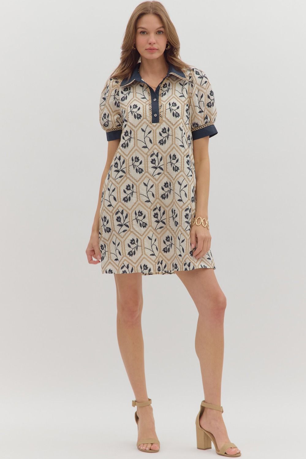 Entro Mini Tencel Embroidery Dress with Collar