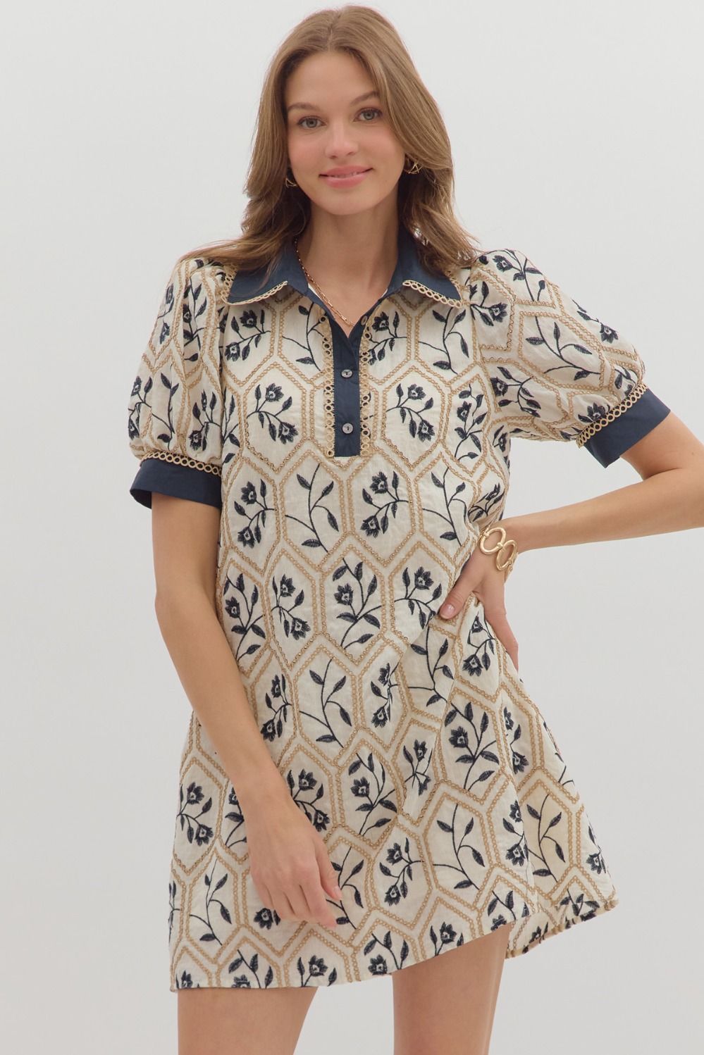 Entro Mini Tencel Embroidery Dress with Collar