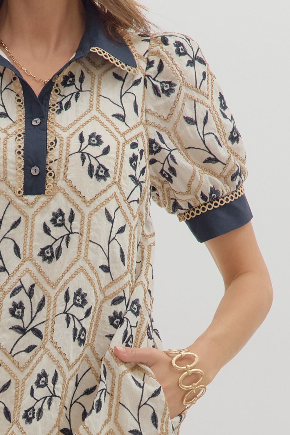 Entro Mini Tencel Embroidery Dress with Collar