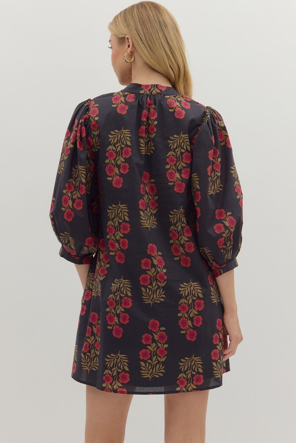Entro Floral Vneck Band Collar Mini Dress