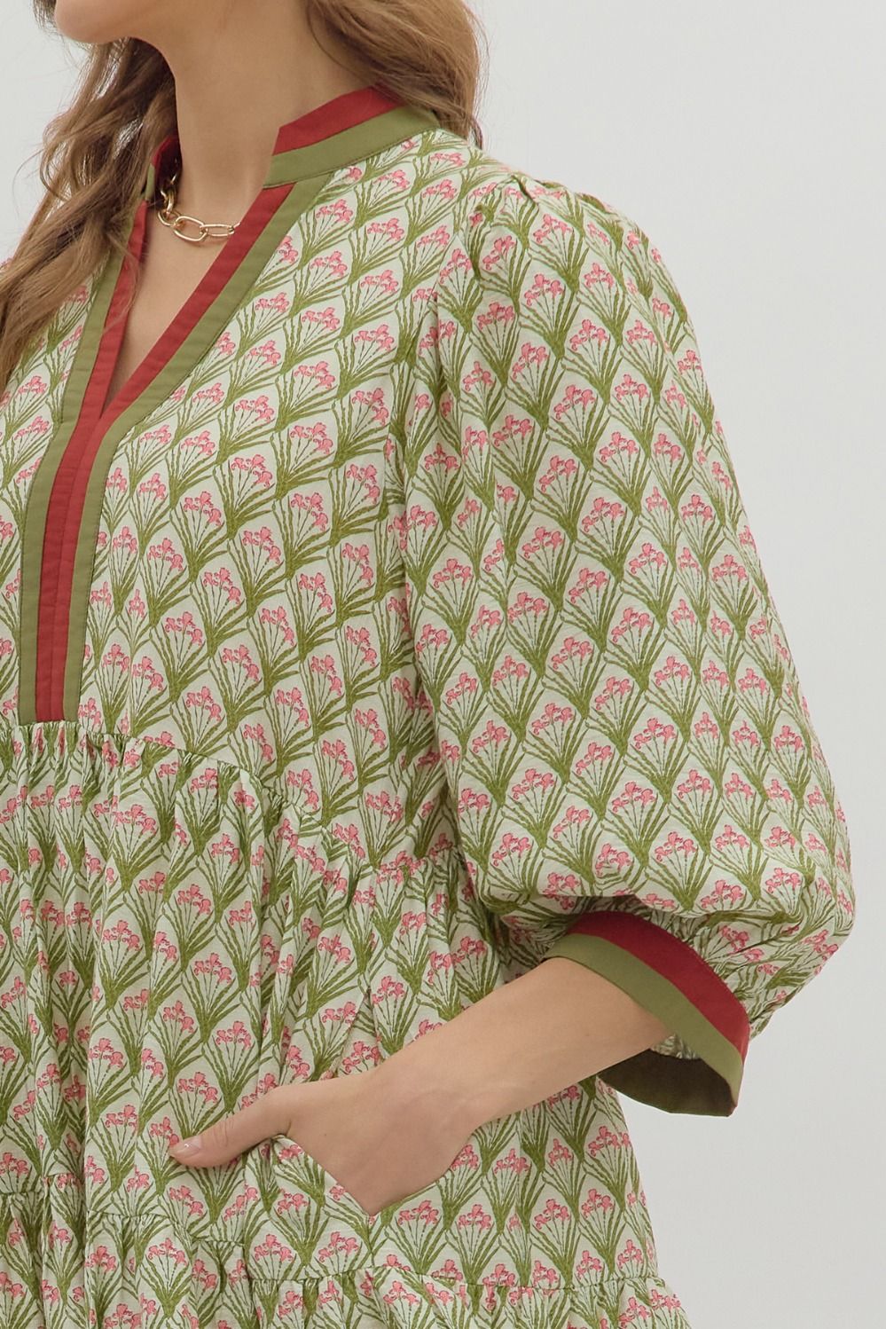 Entro Floral Tiered Mini Dress with Accent Bands