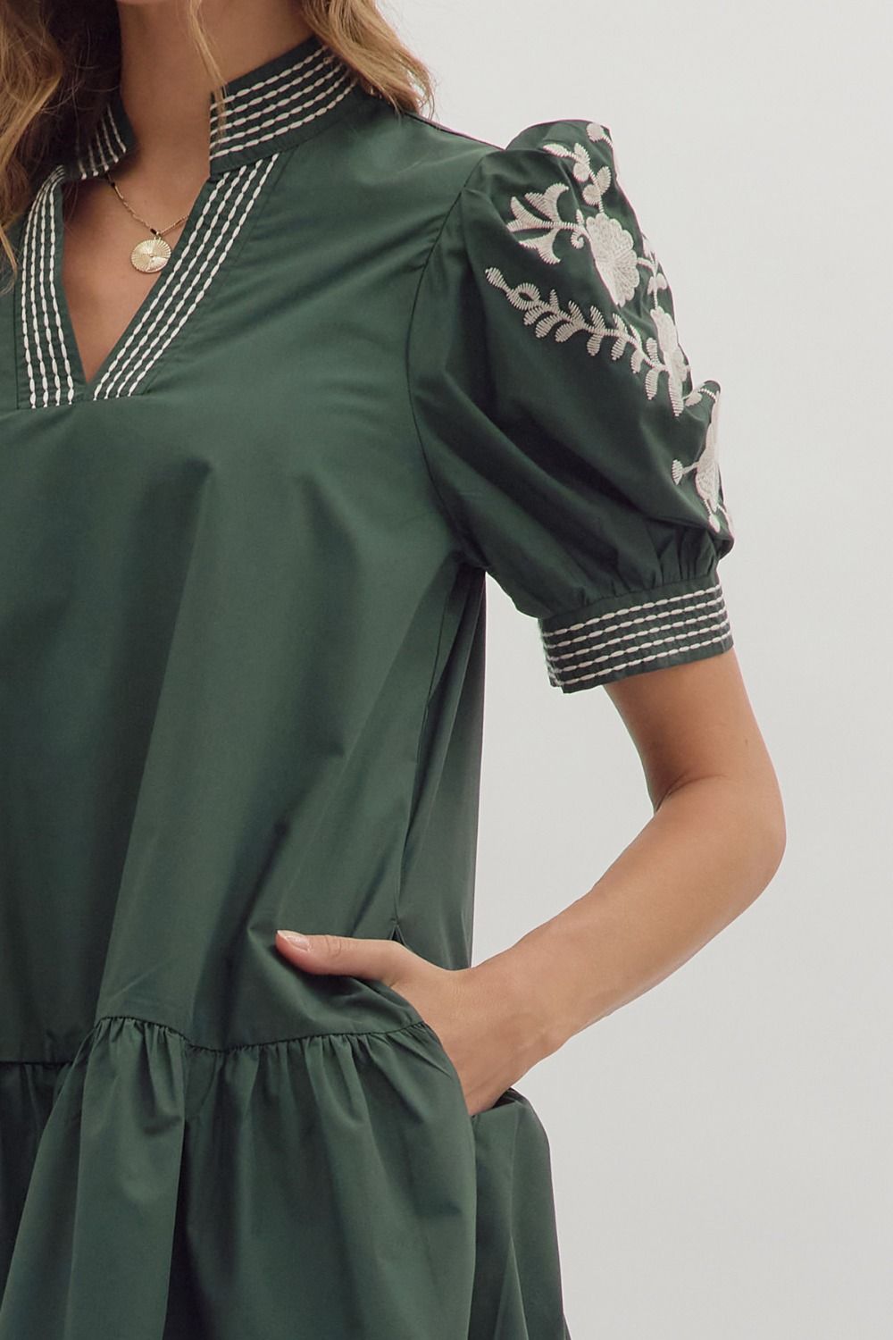 Entro Mini Dress with Embroidery and Trim Stripes