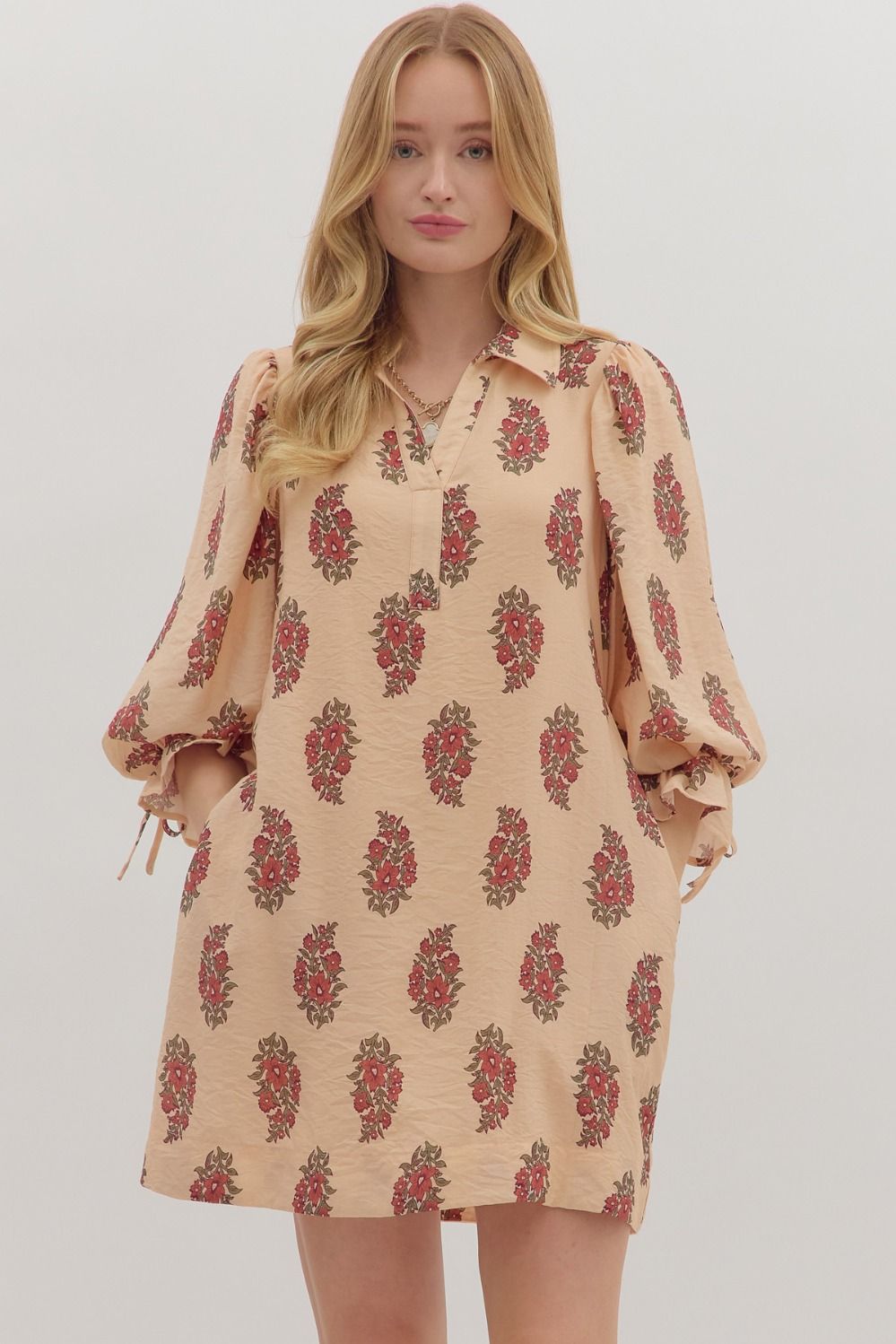 Entro Puff Sleeve Mini Dress with Drawstring Back – Magnolia Lane