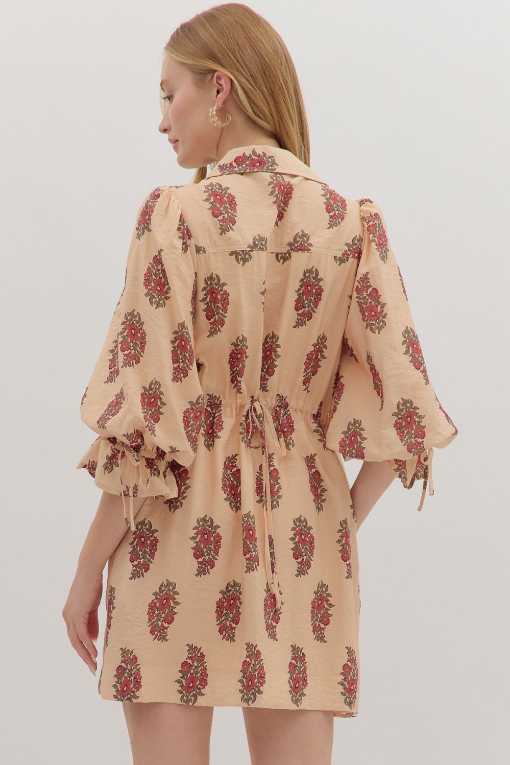 Entro Puff Sleeve Mini Dress with Drawstring Back