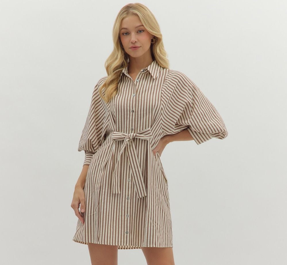 Entro Seersucker Mini Dress with Bow Waist