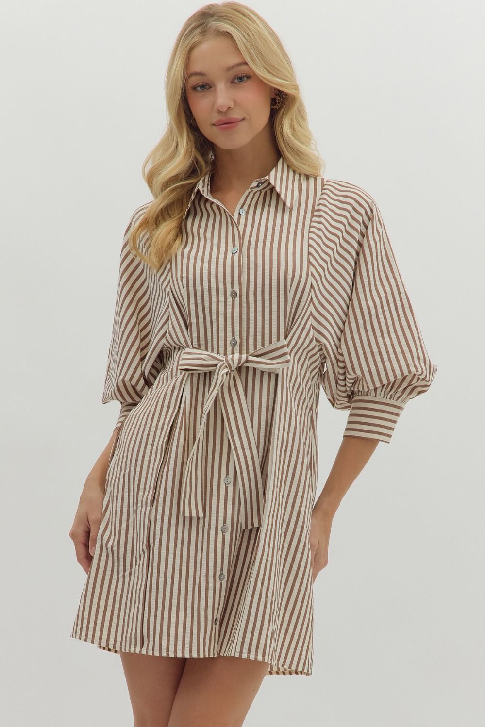 Entro Seersucker Mini Dress with Bow Waist