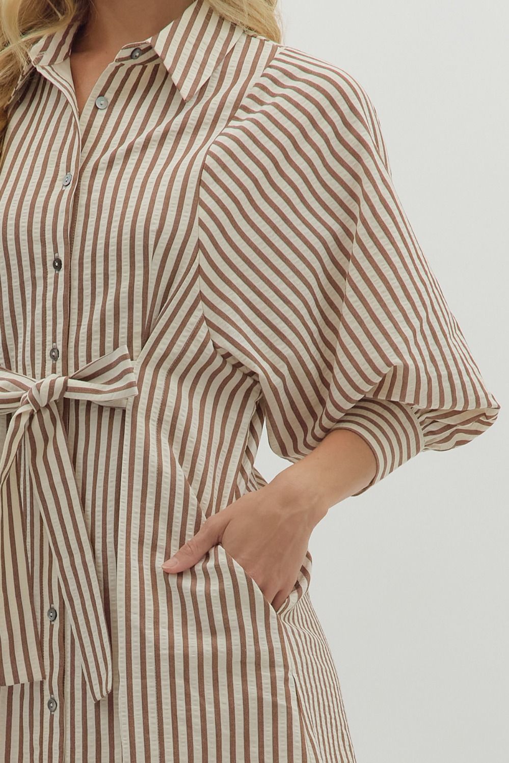 Entro Seersucker Mini Dress with Bow Waist