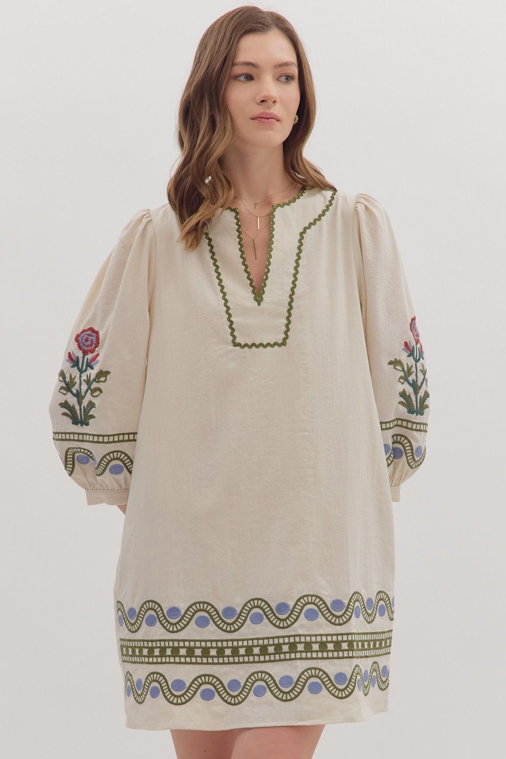 Entro Floral + Scallop Detail Scallop Dress