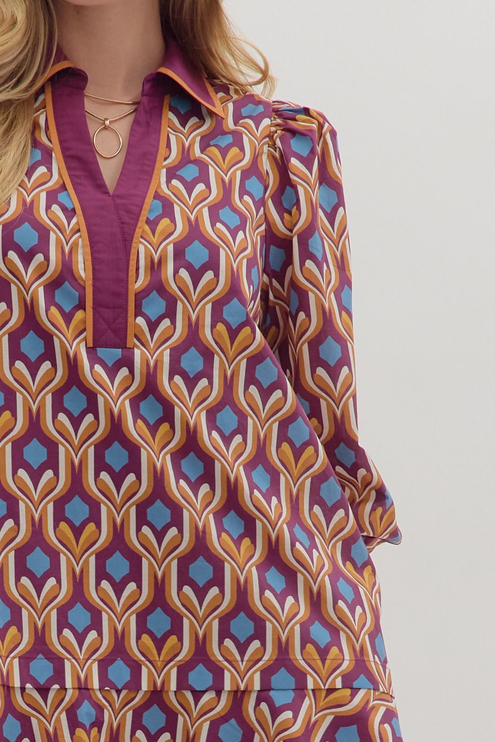 Entro Geometric Print Long Sleeve Mini Dress