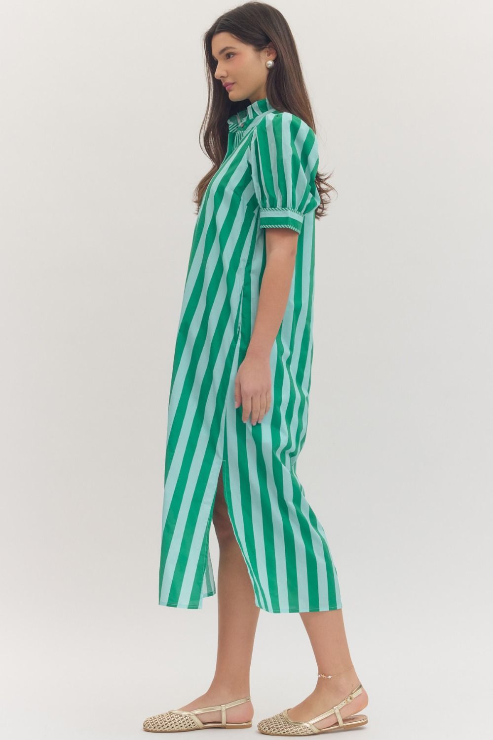 Entro Stripe Print Puff Sleeve Midi