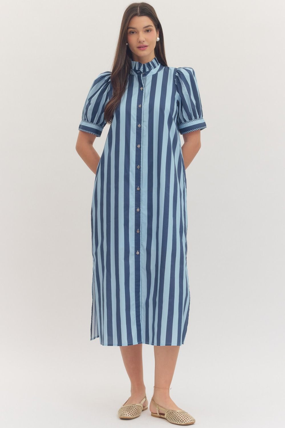 Entro Plus Stripe Midi - Navy/Baby Blue