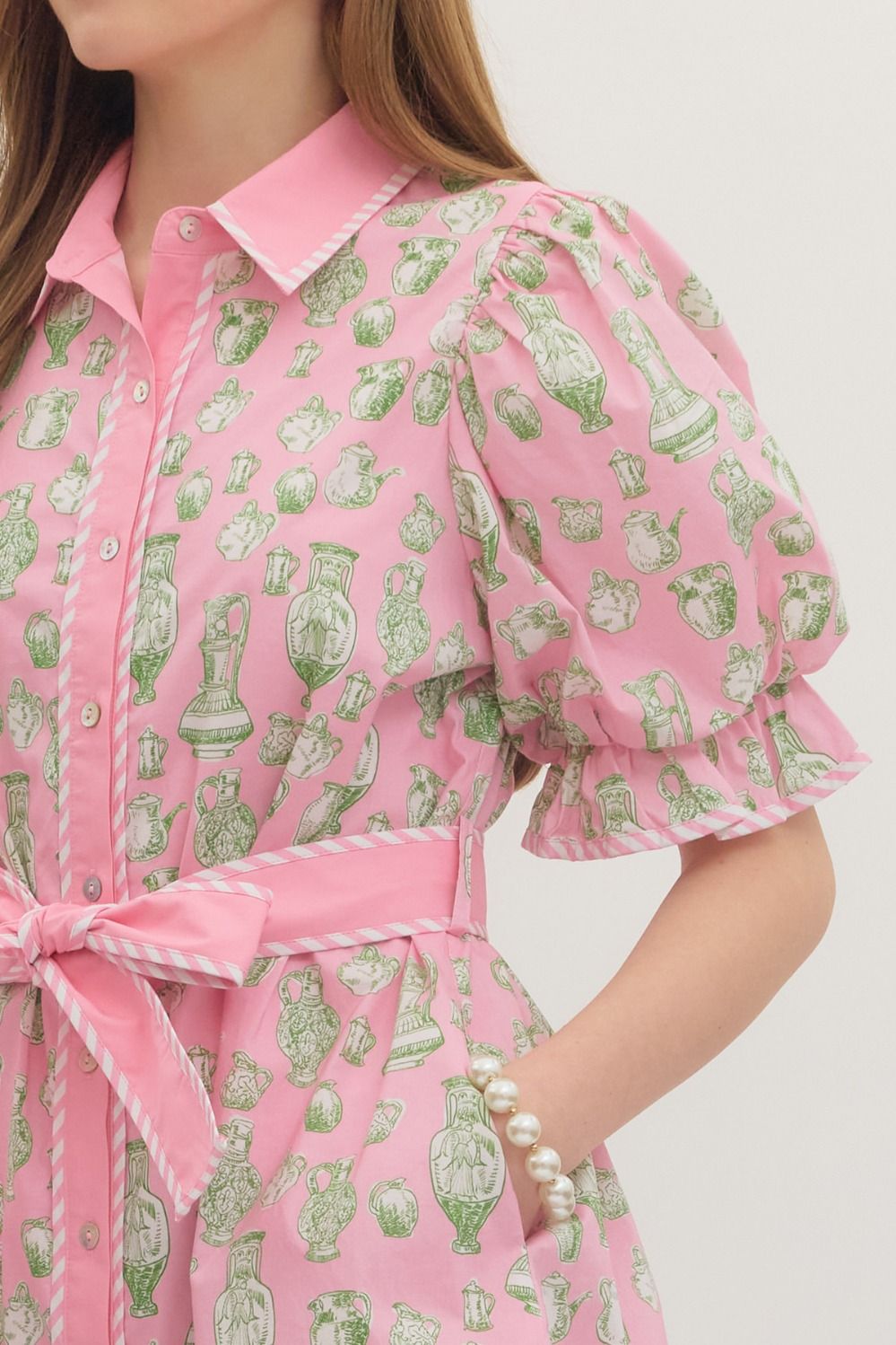 Entro Vase Print Mini Dress with Belt