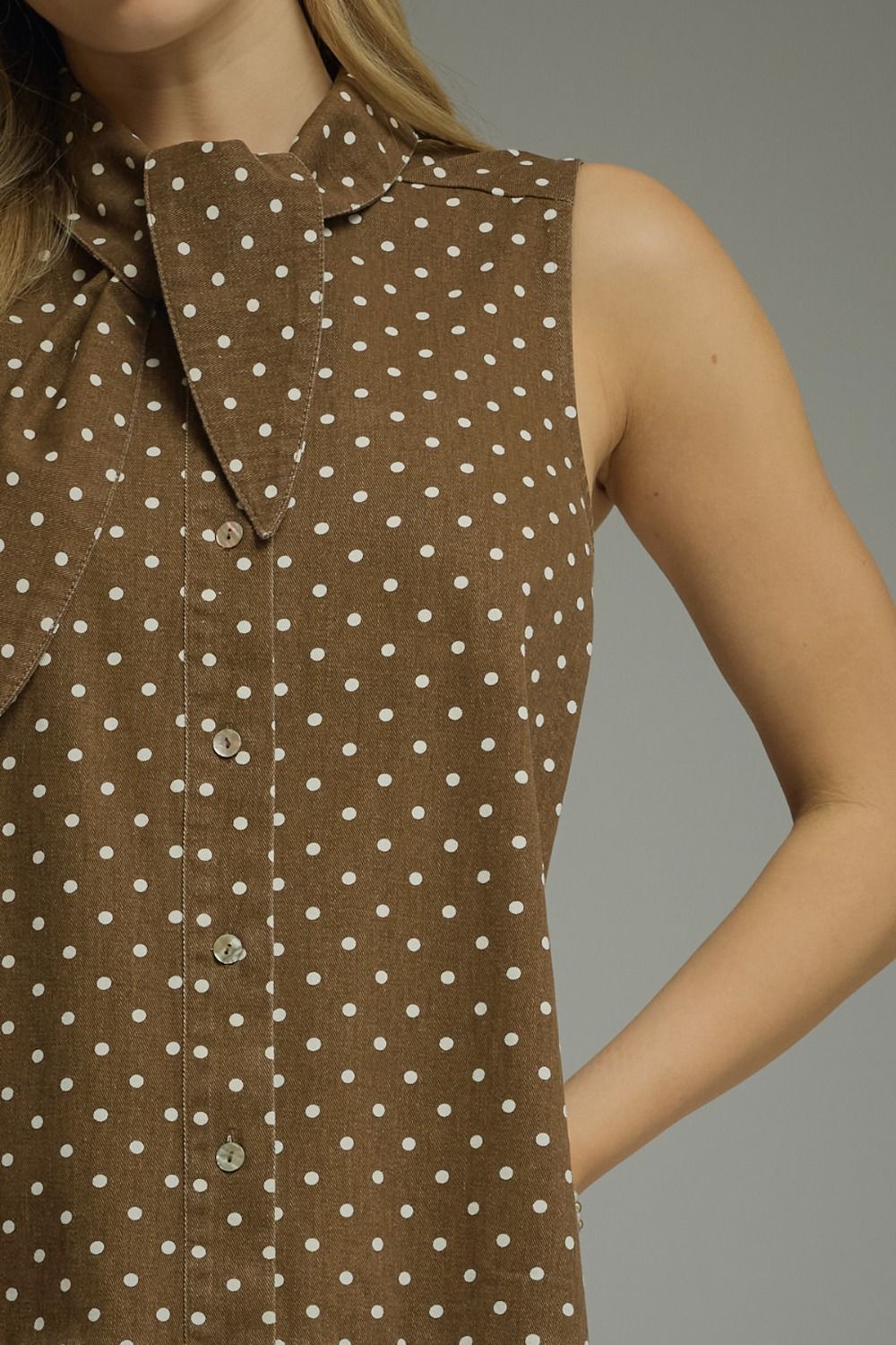Entro Dotted Mini Dress with Neck Tie