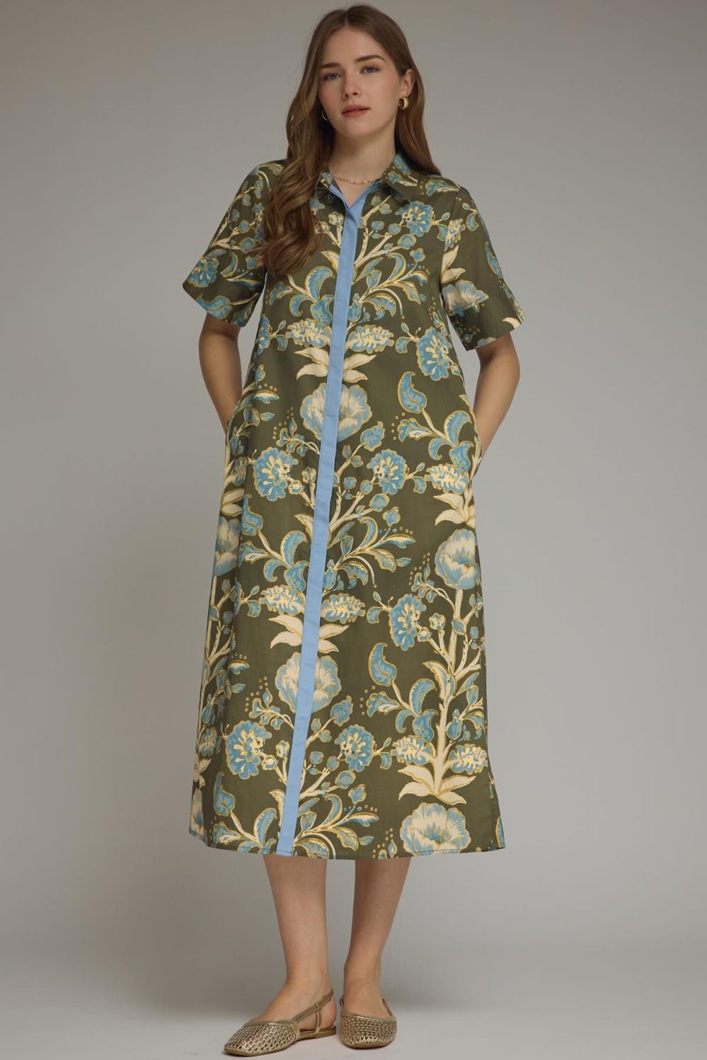Entro Floral Midi Dress with Trim