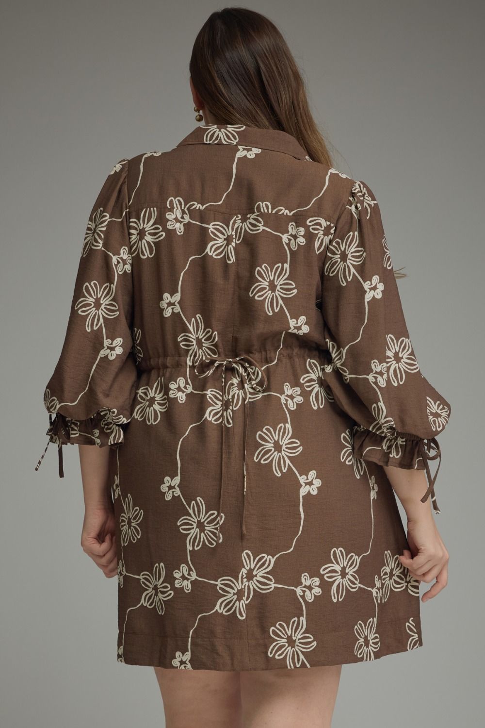 Entro 3/4 Brown Mini Dress with Cream Floral