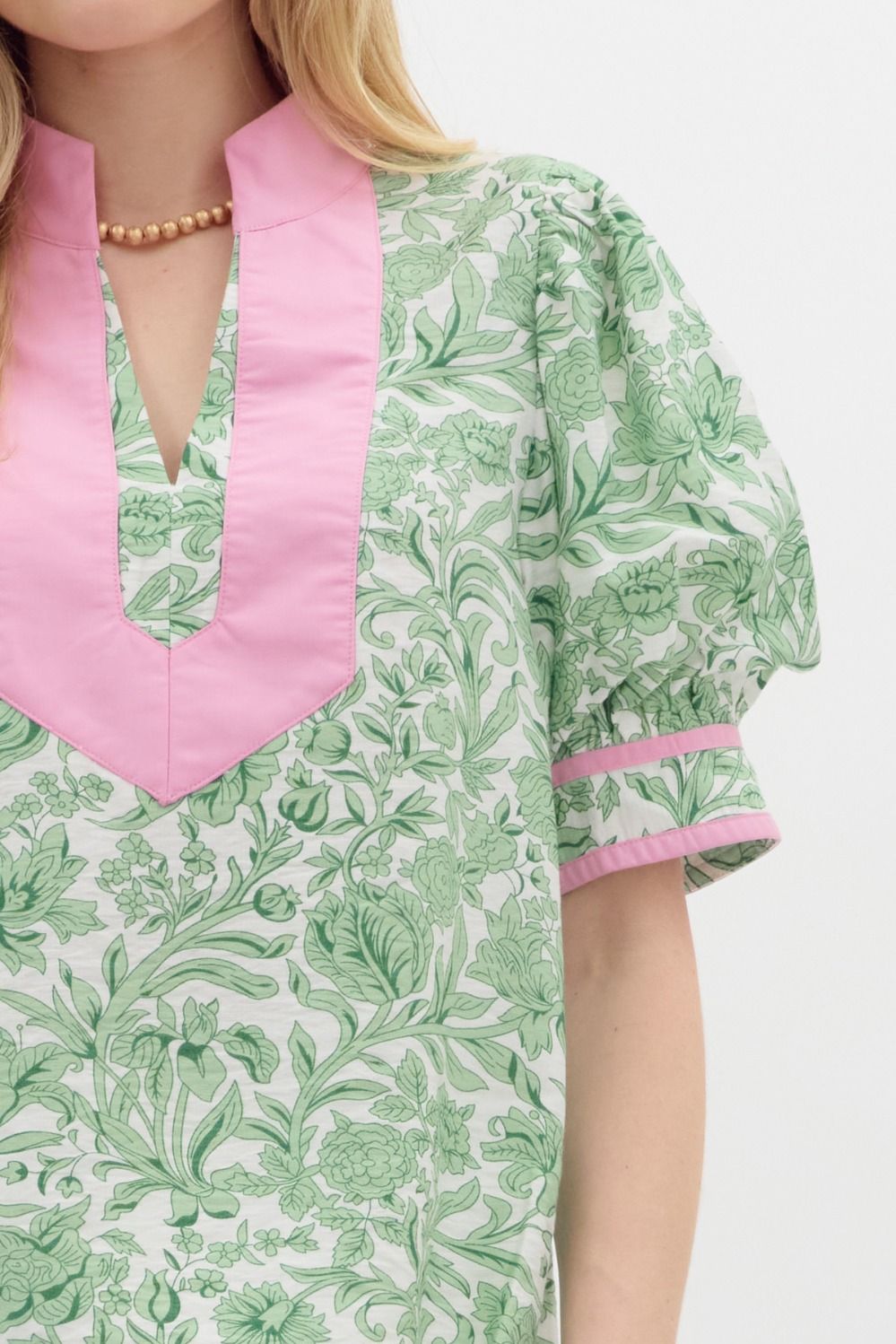 Entro Floral Print Puff Sleeve Caftan Top