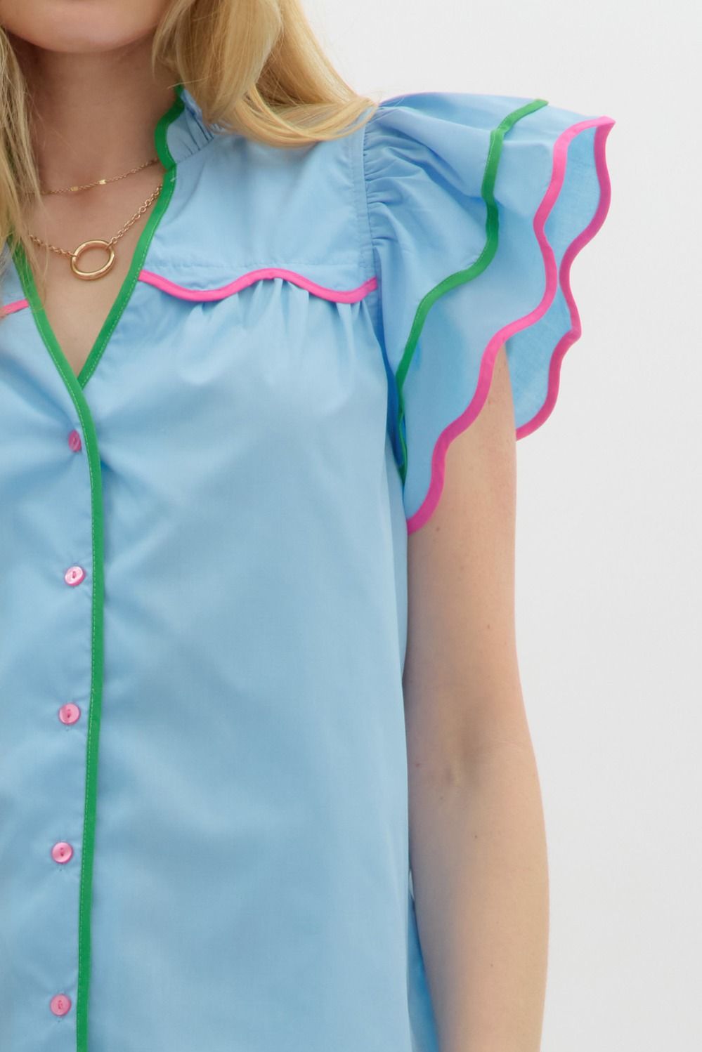 Entro Flutter Sleeve Top with Scallop Edges