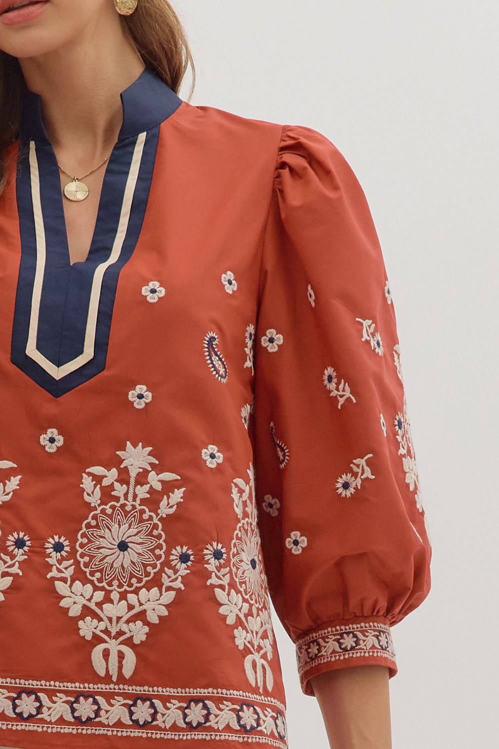 Entro Floral Embroidery 3/4 Caftan Top