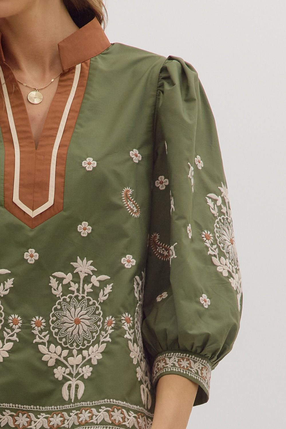 Entro Floral Embroidery 3/4 Caftan Top