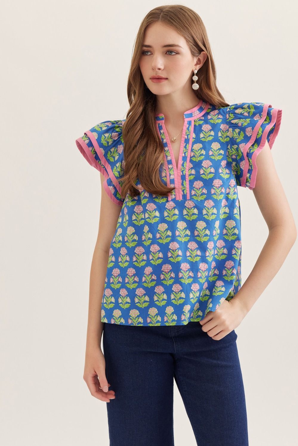 Entro Flutter Sleeve Floral Design Top