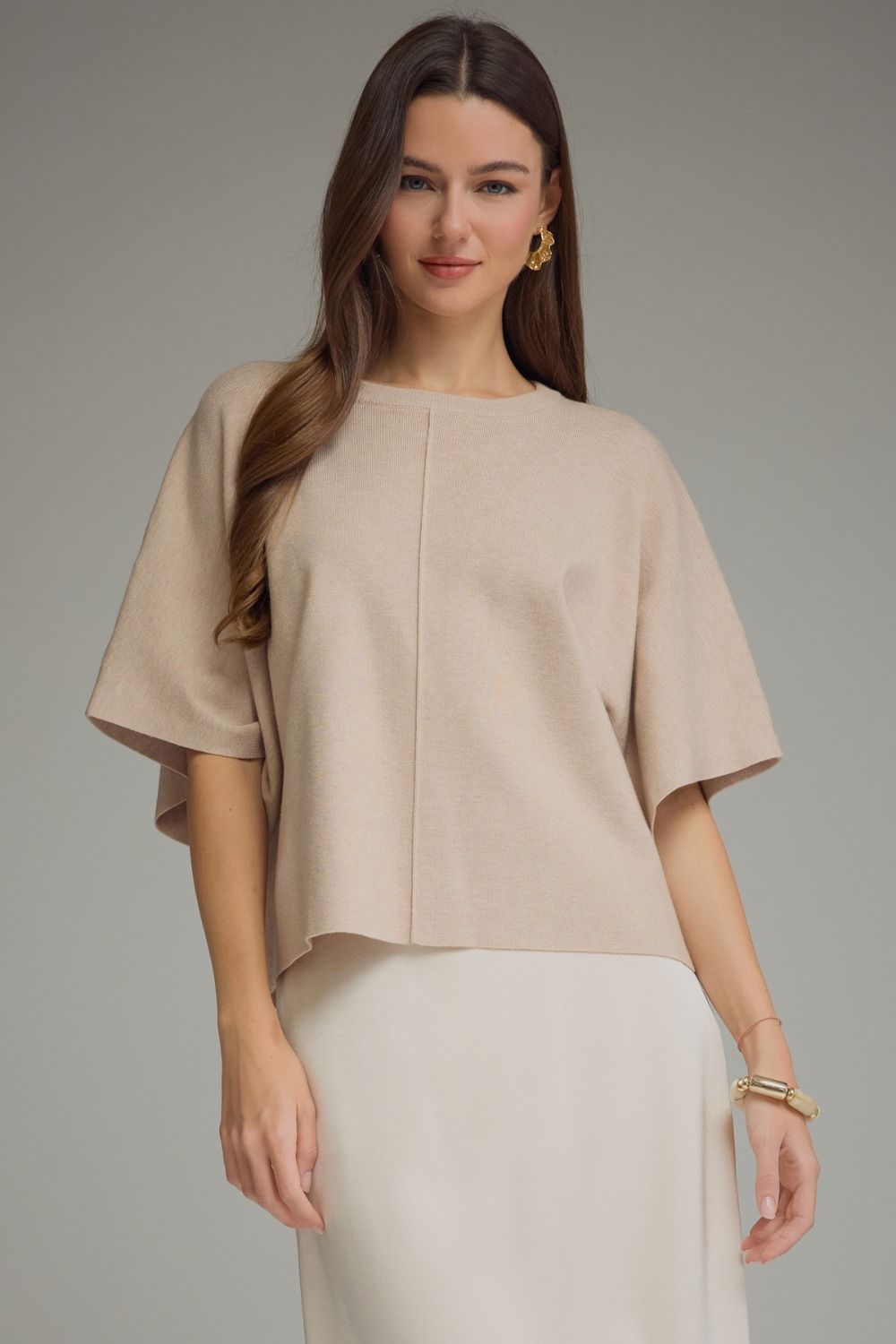 Entro Round Neck Short Sleeve Knit Top