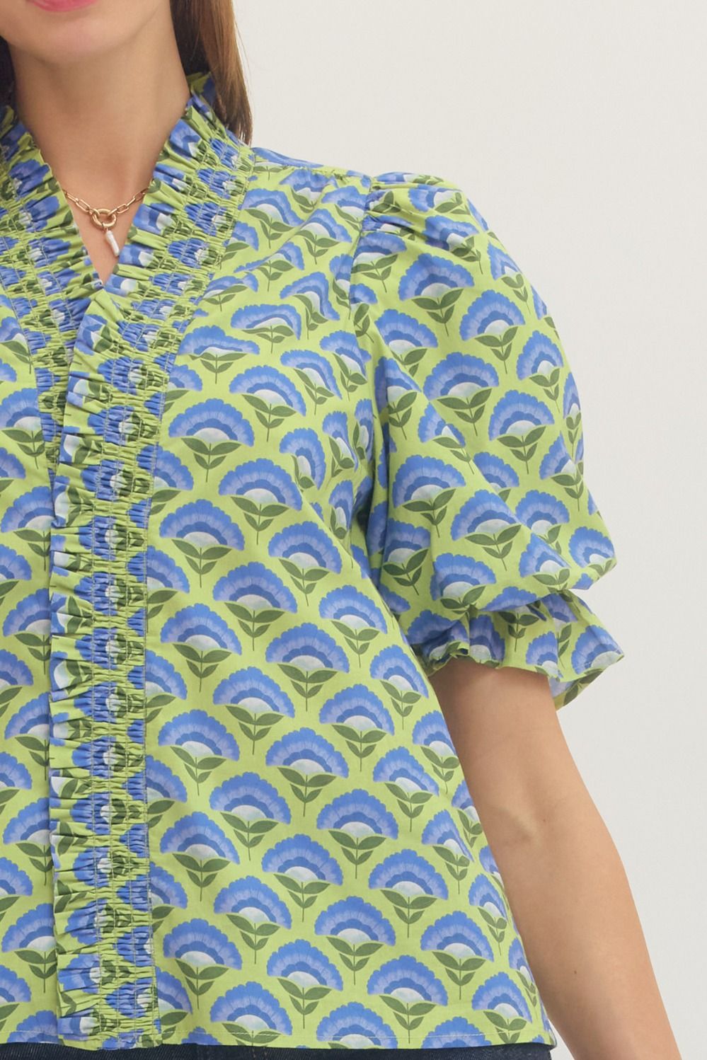 Entro Floral Top with Ruffle Smocking