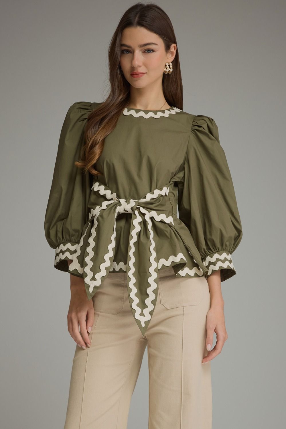 Entro Ric Rac Tie Front Detail Top